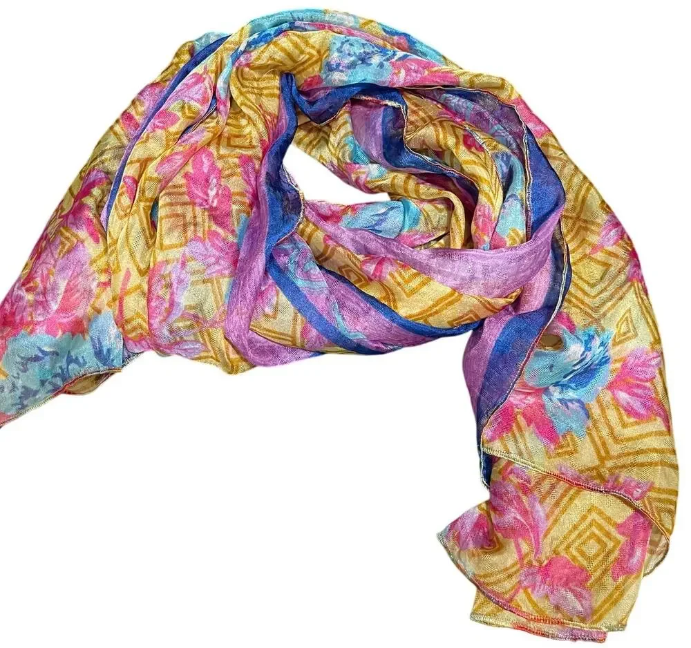 Unbranded Pink Yellow and Blue Floral Shawl